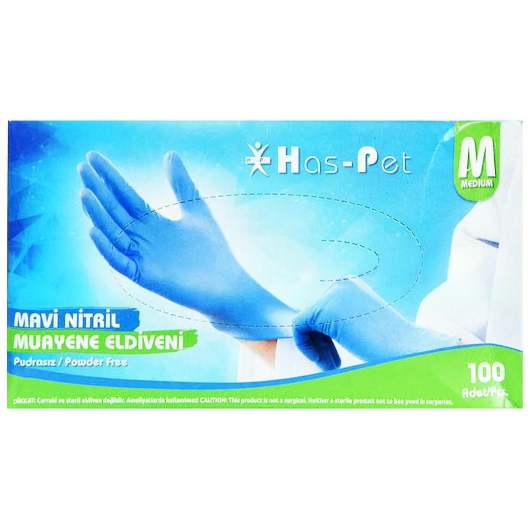 Has-Pet Pudrasız Mavi Nitril Eldiven Orta Boy Medium 100lü
