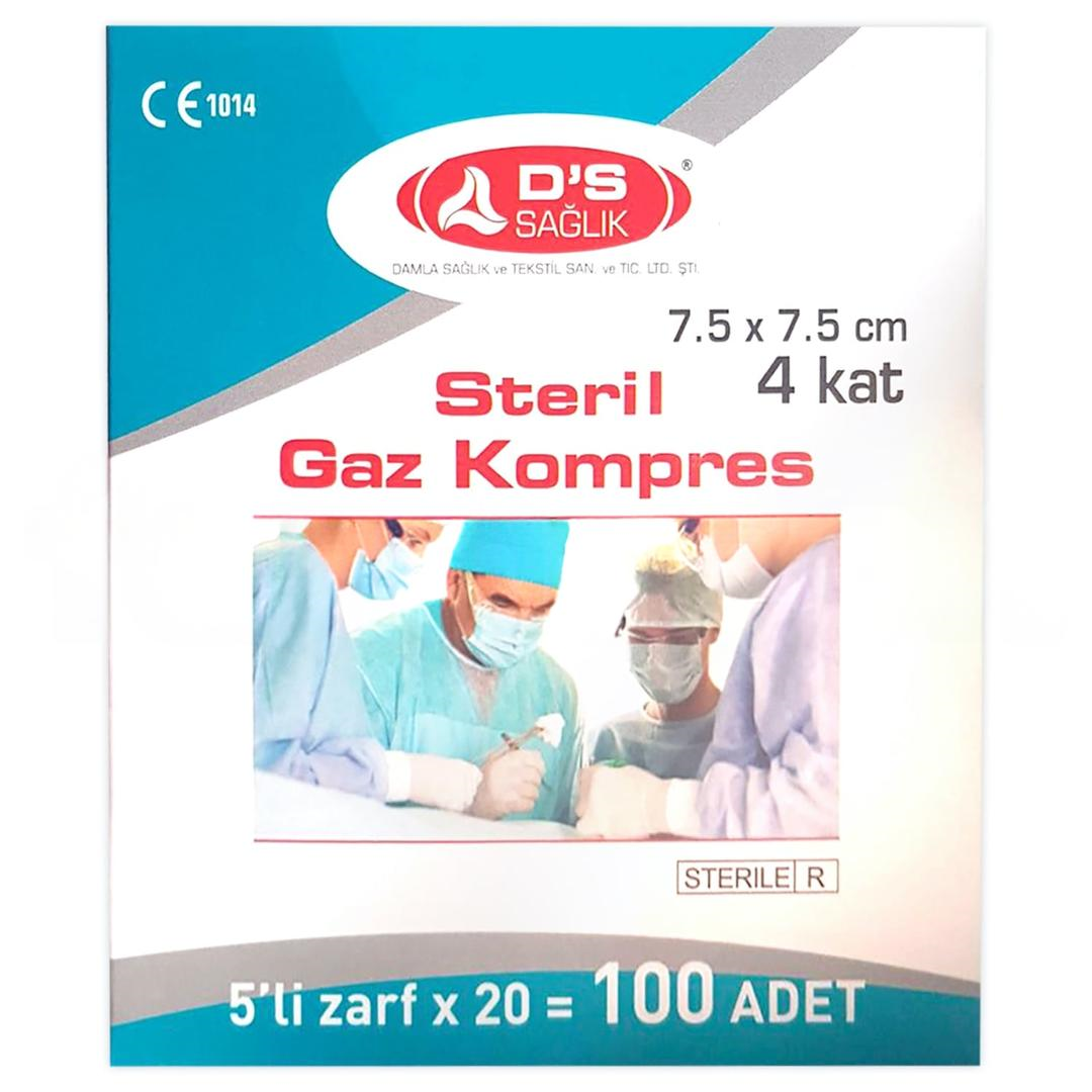 Damla Sağlık Steril Gaz Kompres 7,5 × 7,5 5li Zarf - 100lü Paket