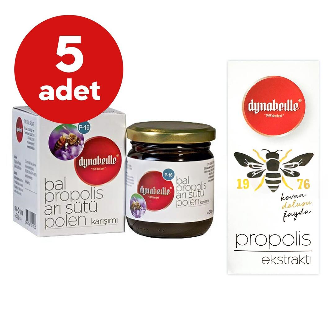 Dynabeille Propolis Arı Sütü Polen Karışımı P-16 (5 Adet) + Dynabeille %30 Propolis Ekstraktı Damla 30 ml Hediye