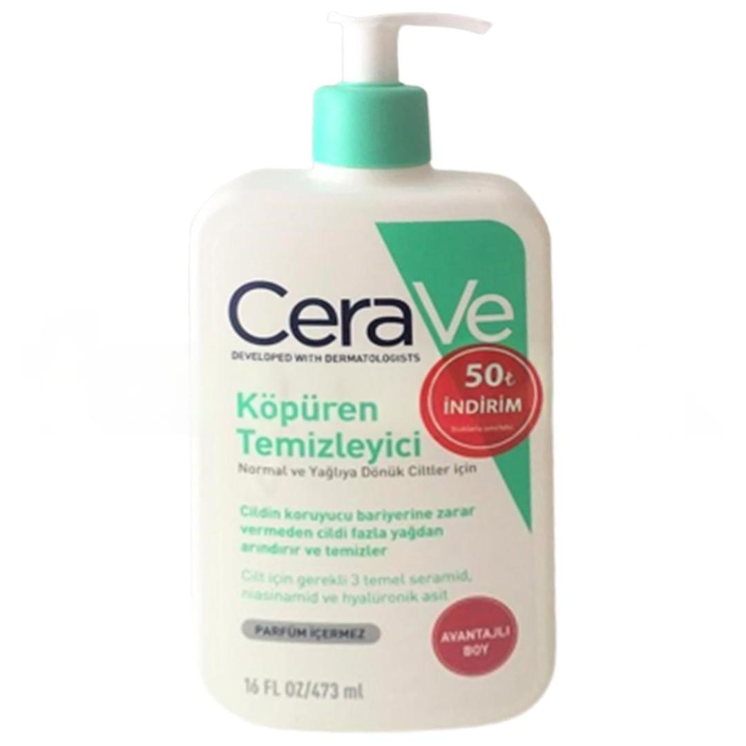 Cerave Normal Ve Yağlı Ciltler İçin Köpüren Temizleyici 473 ml - 50 TL İndirim Etiketli