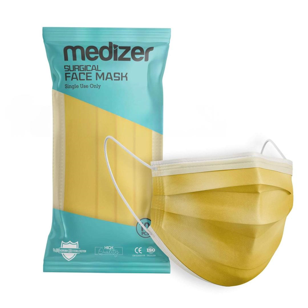 Medizer 3 Katlı Meltblown Sarı Cerrahi Maske Telli 10lu - 20 Adet
