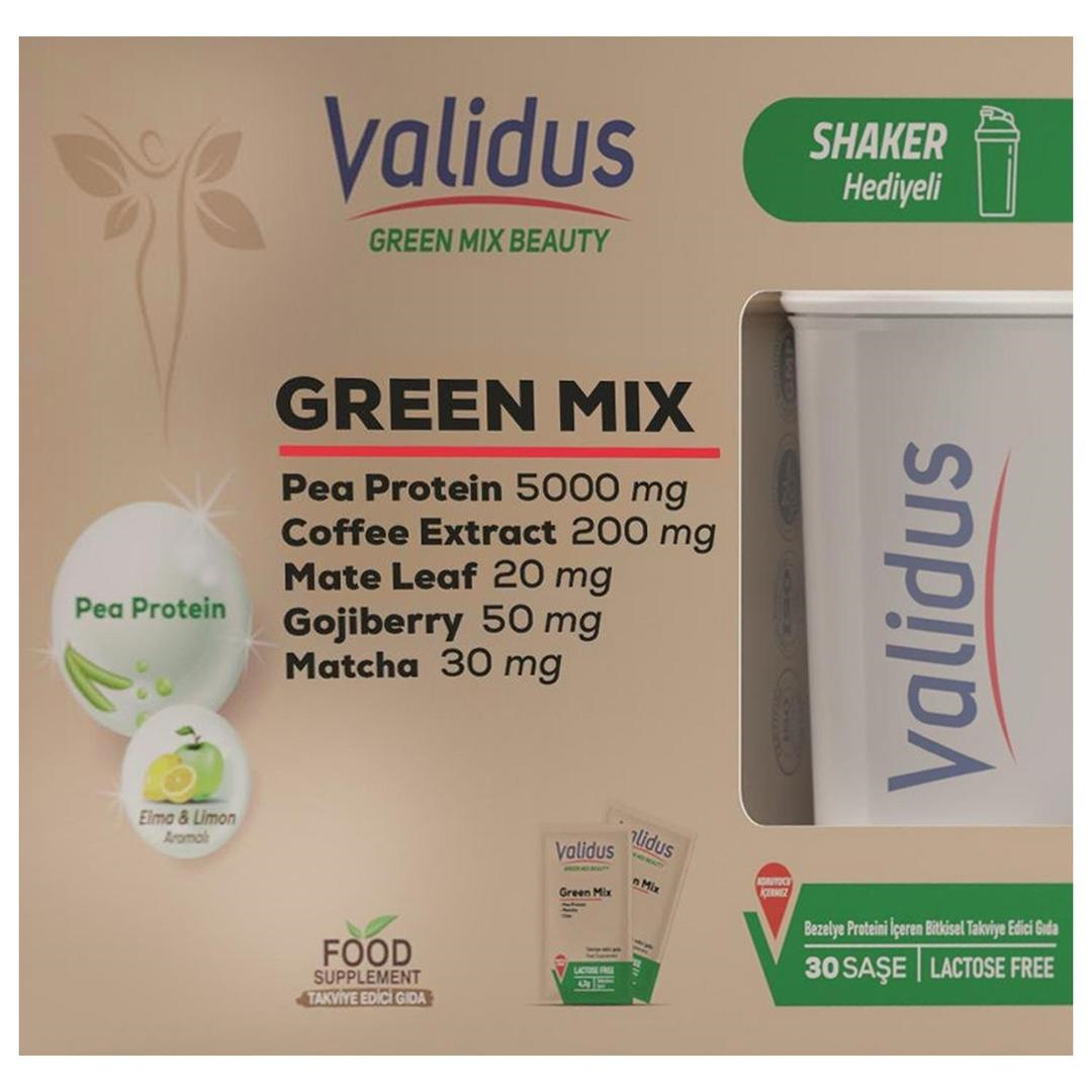 Validus Green Mix Pea Protein + Matcha + Mate + Chia + Green Coffee + Goji Berry 30 Sachet + Shaker