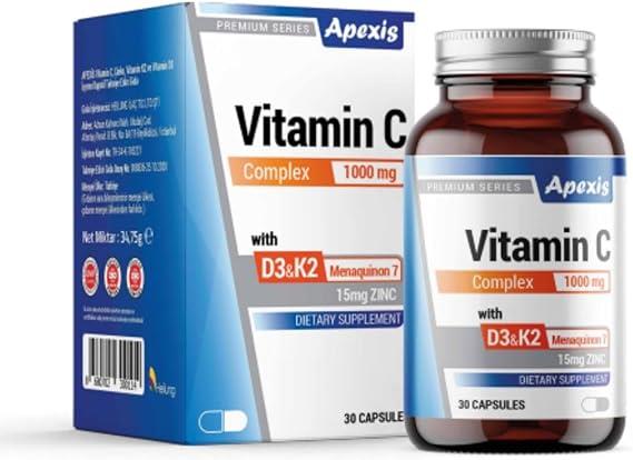 Apexis Vitamin D3 K2 Complex Vitamin C 1000 mg 30 Kapsül