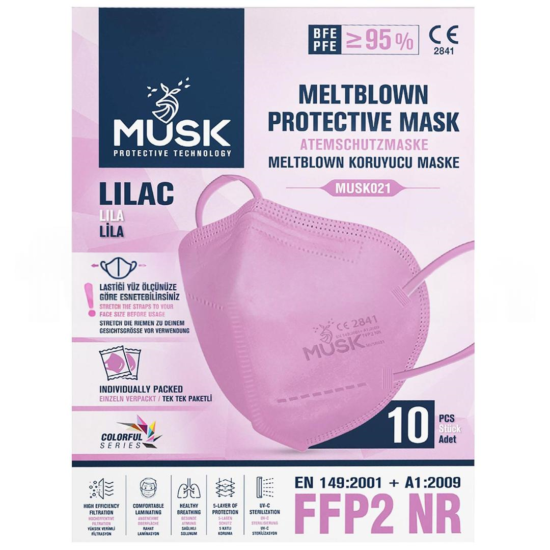 Musk Medikal FFP2 Lila Koruyucu Maske 10lu