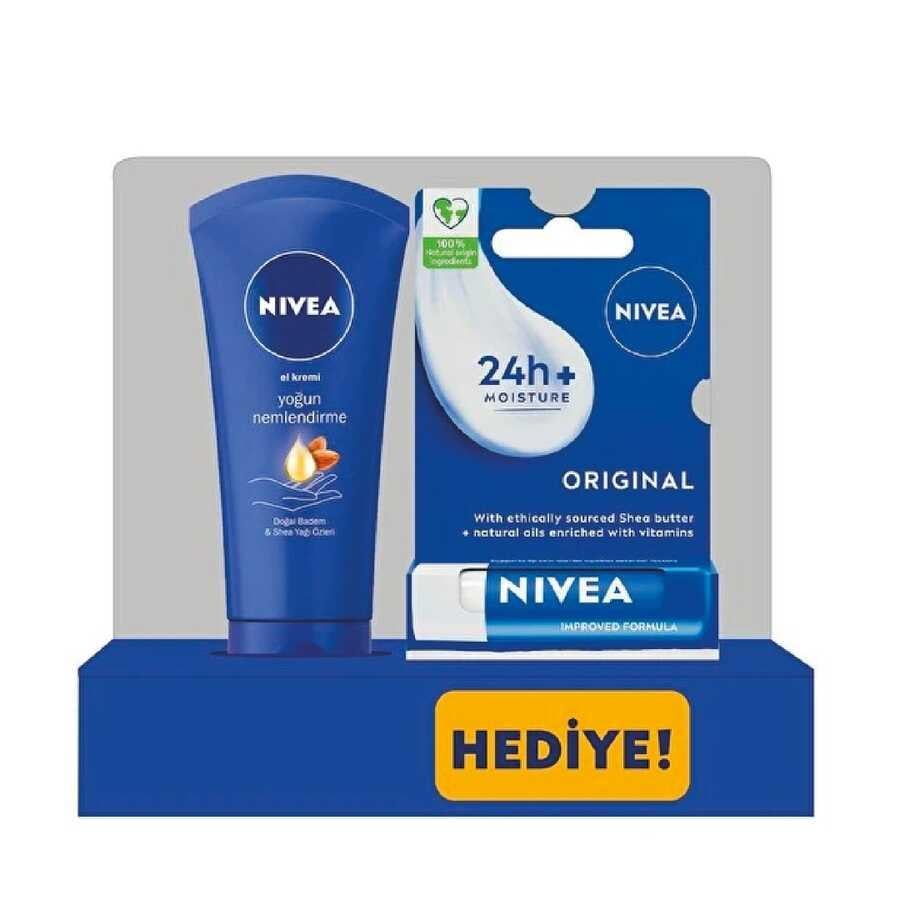 NIVEA YOĞUN MEMLENDİRME EL KREMİ 75ML+ DUDAK BAKIM KREMİ LPSTCK HEDİYE