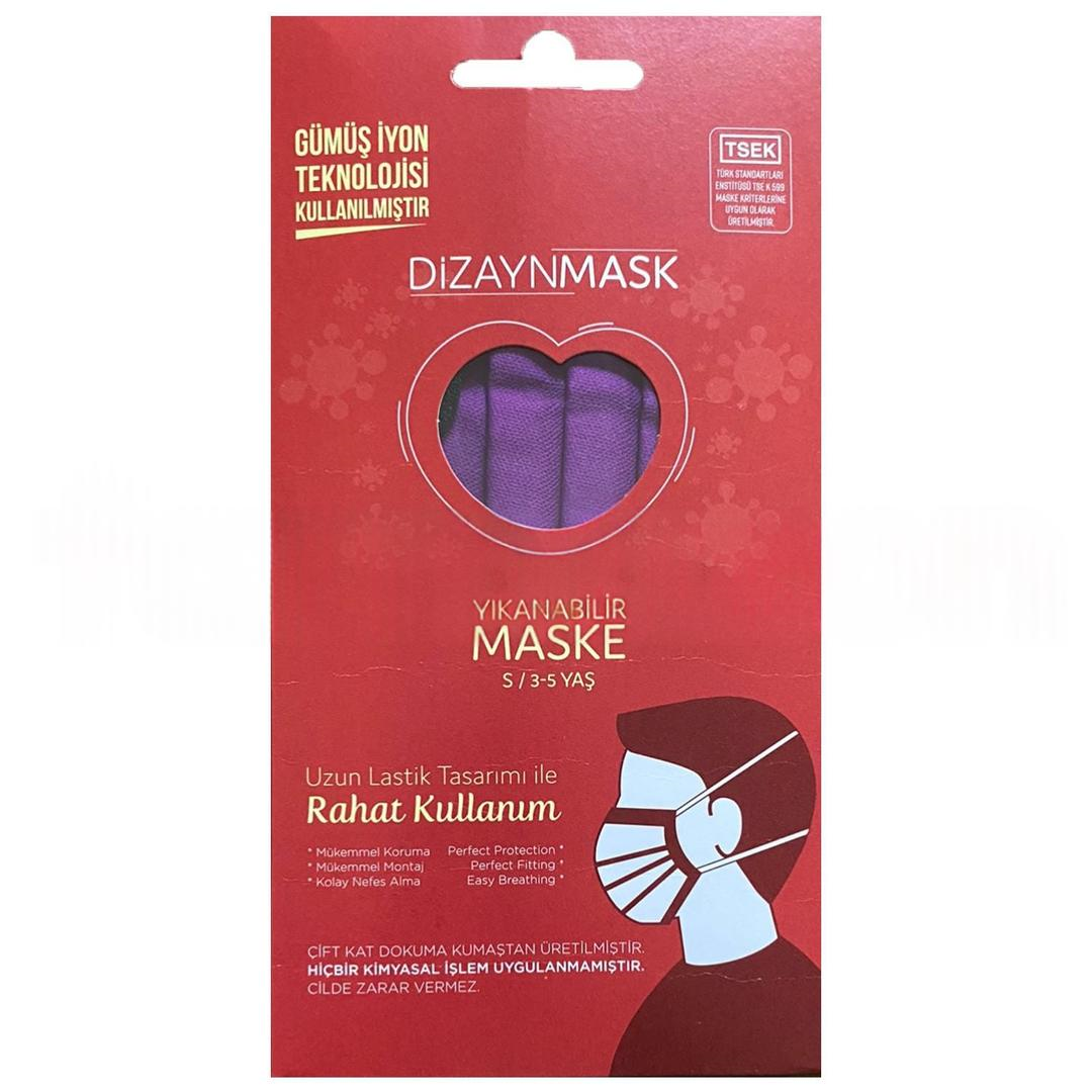 Dizayn Mask Gümüş İyonlu Yıkanabilir Bez Maske Mor Small 3-5 Yaş