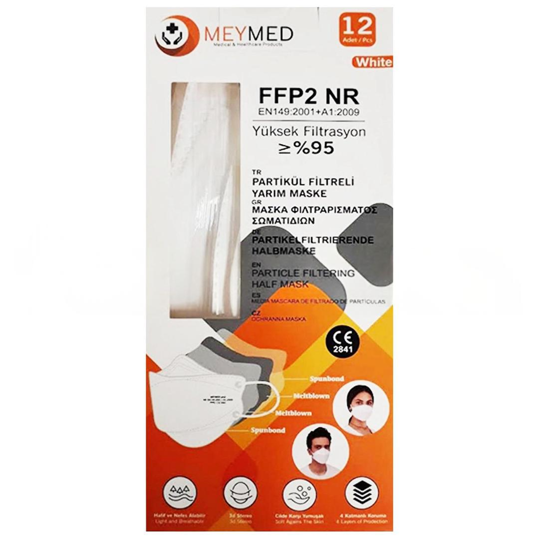 Meymed Maske FFP2 NT EN 149 %95 Yüksek Filtrasyon Partikül Filtreli Beyaz Maske 12'li