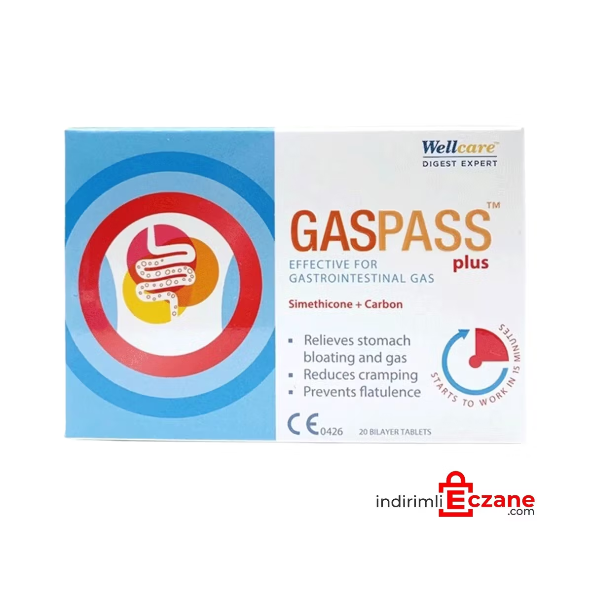 Wellcare Gaspass Plus Simethicone Carbon 20 Tablet