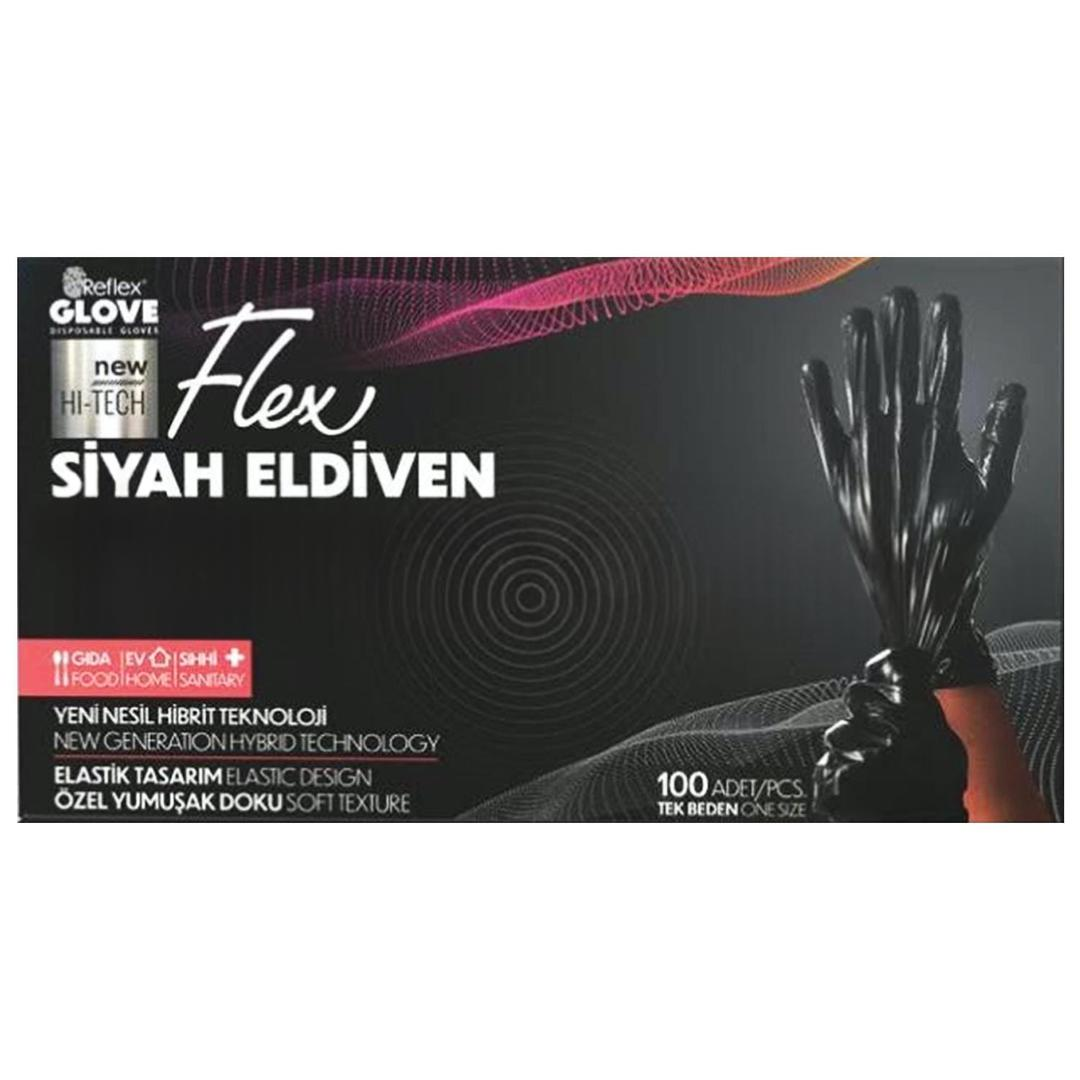 Reflex Flex Yeni Nesil Hibrit Siyah Eldiven 100'lü