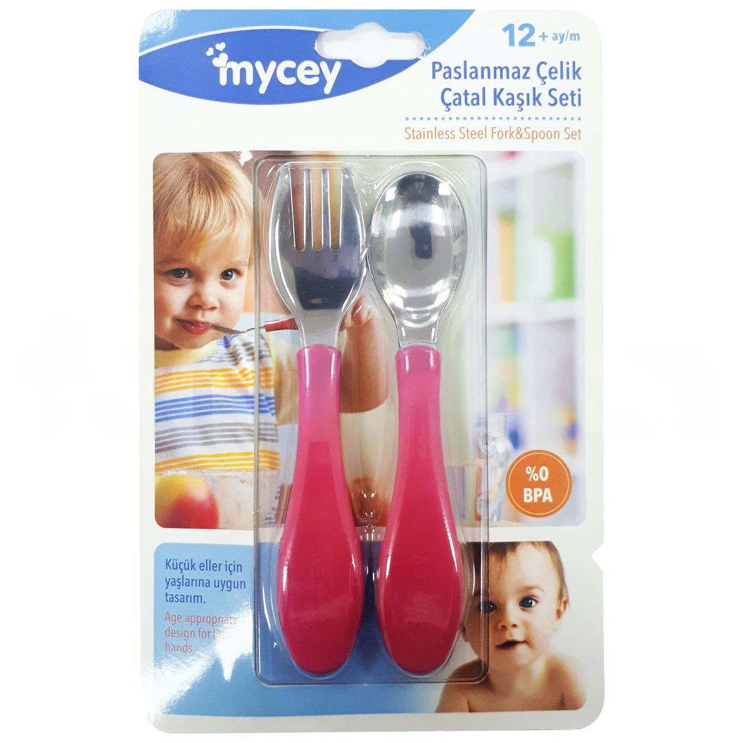 Mycey Paslanmaz Çelik Çatal Kaşık Seti - Pembe