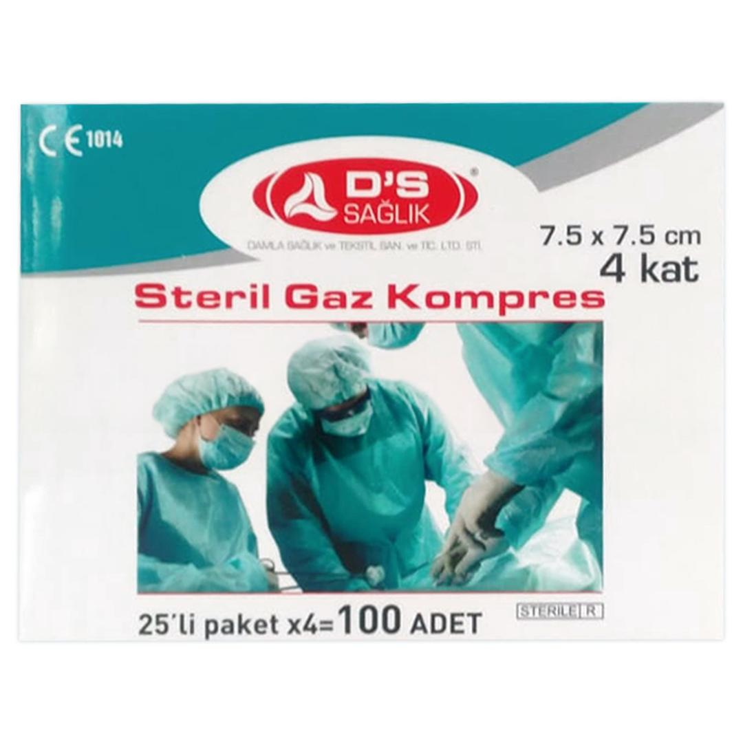 Damla Sağlık Steril Gaz Kompres 7,5 × 7,5 25'li Zarf - 100'lü Paket