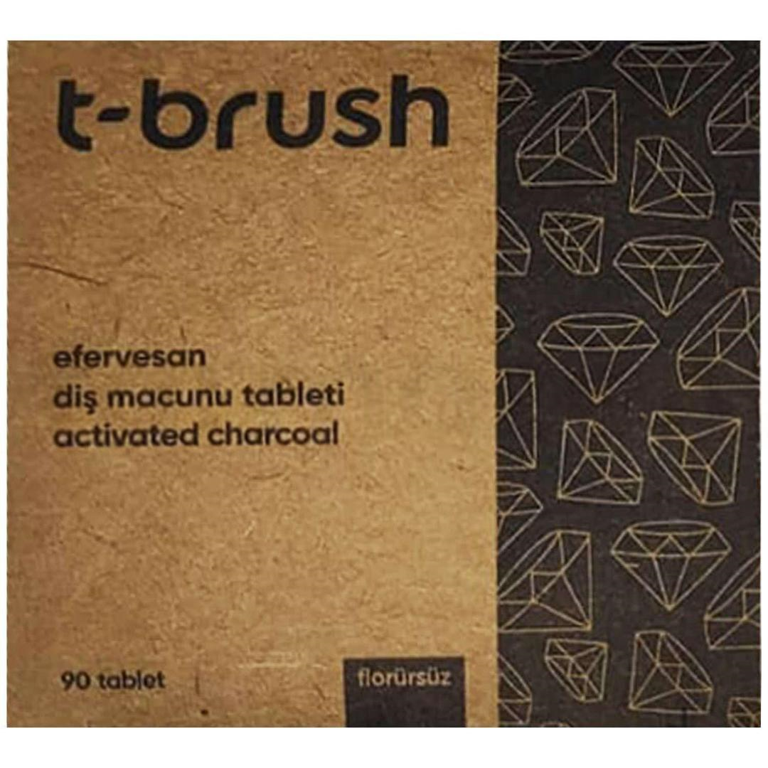 T-Brush Efervesan Diş Macunu Tableti 90 Adet Florürsüz Charcoal Aromalı