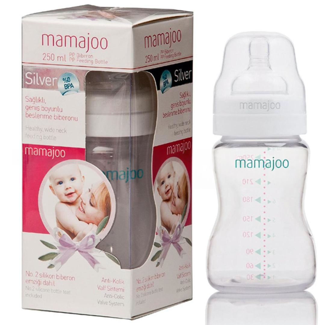 Mamajoo PP Silver Biberon & Antikolik Biberon Emziği 250 ml No: 2