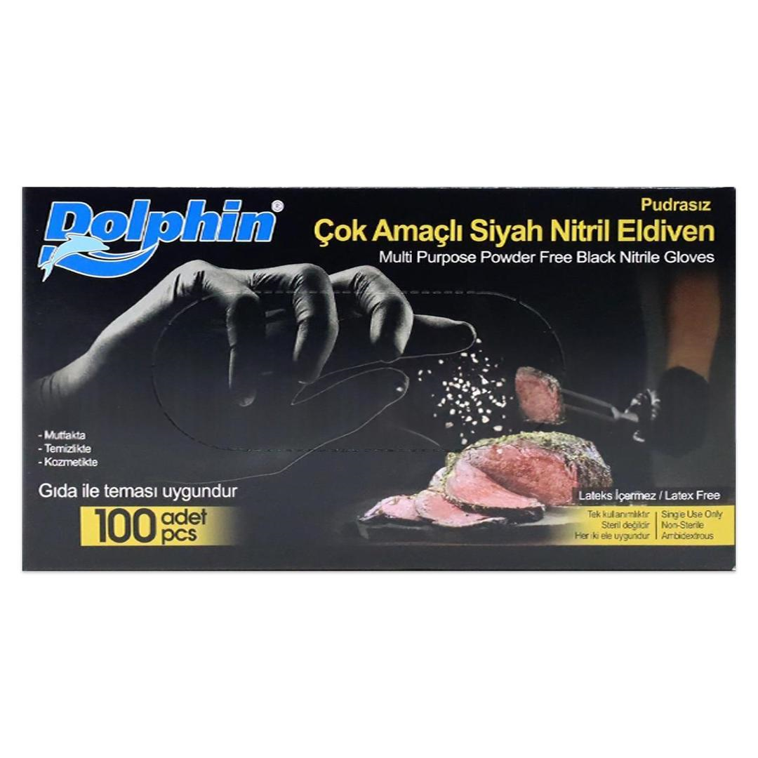 Dolphin Nitril Eldiven Pudrasız Siyah Large 100'lü