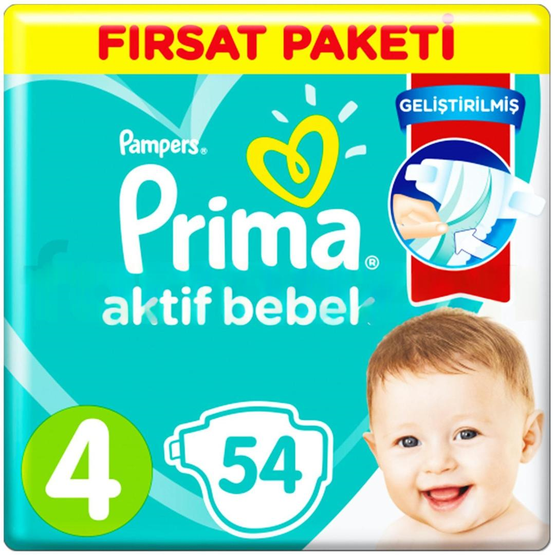 Prima Bebek Bezi Aktif Bebek Maxi Fısat Paketi 4 Beden 54'lü