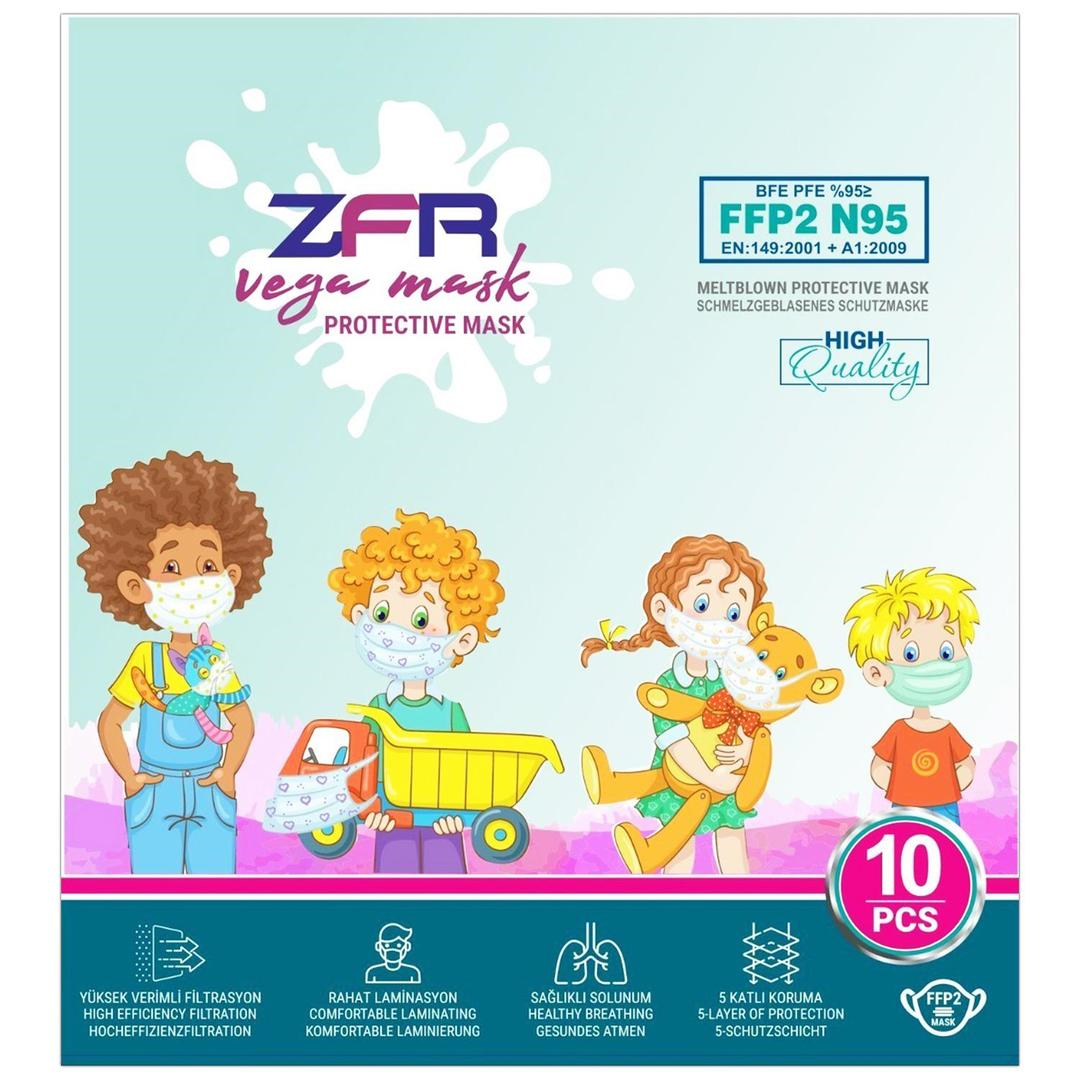ZFR Mask 5 Katlı FFP2 NR N95 Meltblownlu 5'li Poşette Karışık Desenli Kız/Erkek Çocuk Maskesi 10'lu