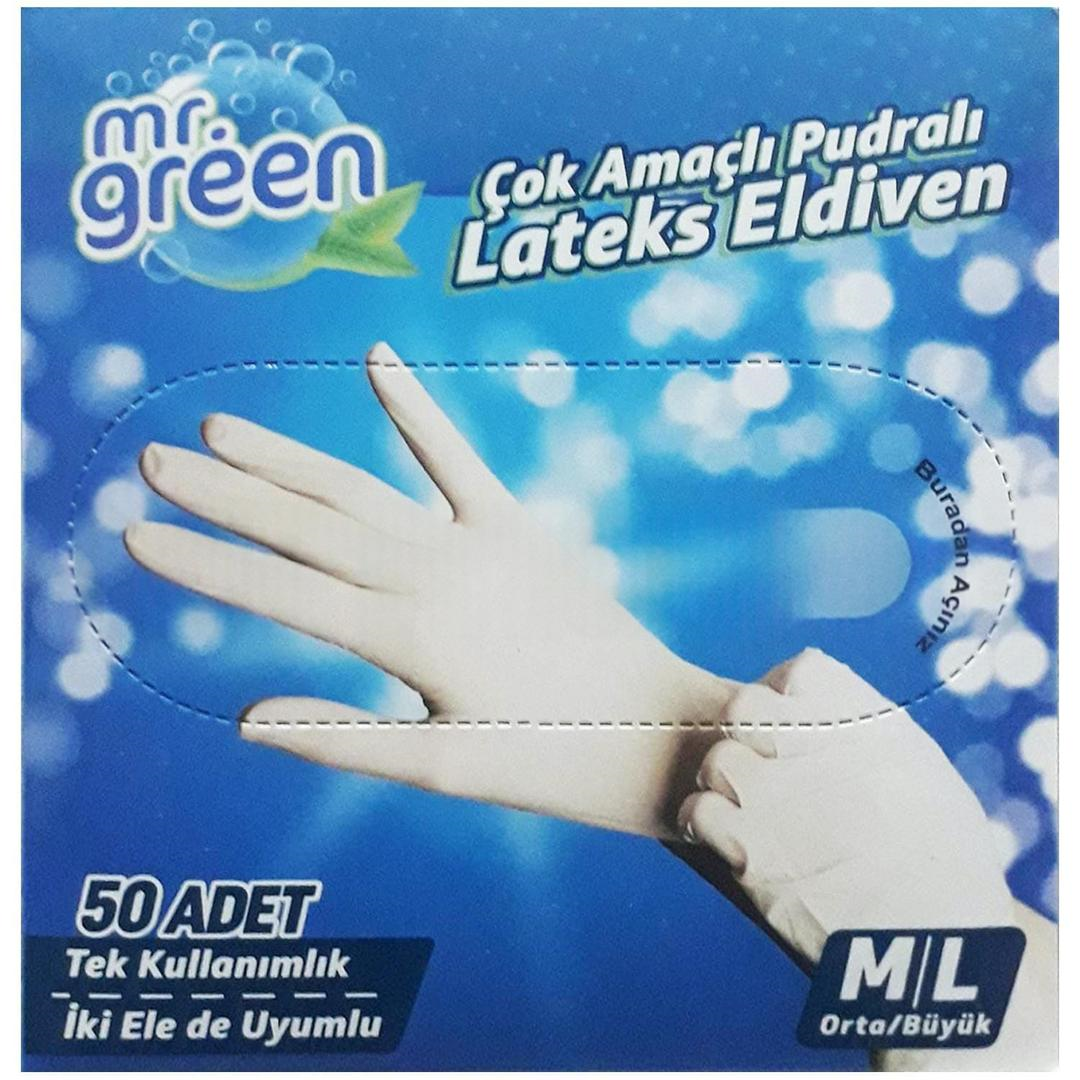 Mr. Green Pudralı Lateks Eldiven Medium/Large 50'li