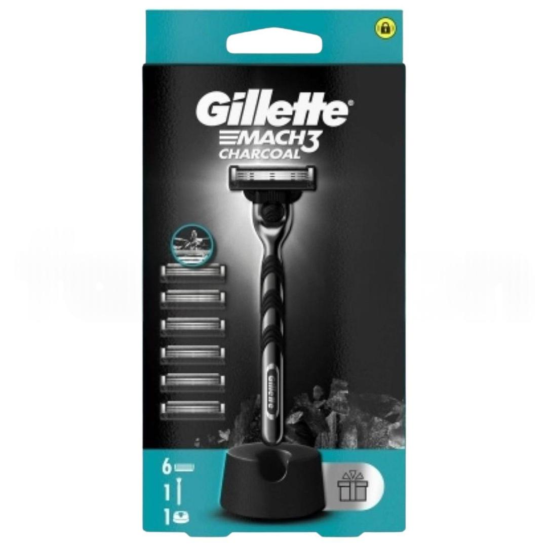 Gillette Mach3 Charcoal Makine + 6'lı Yedek + Stand 9807