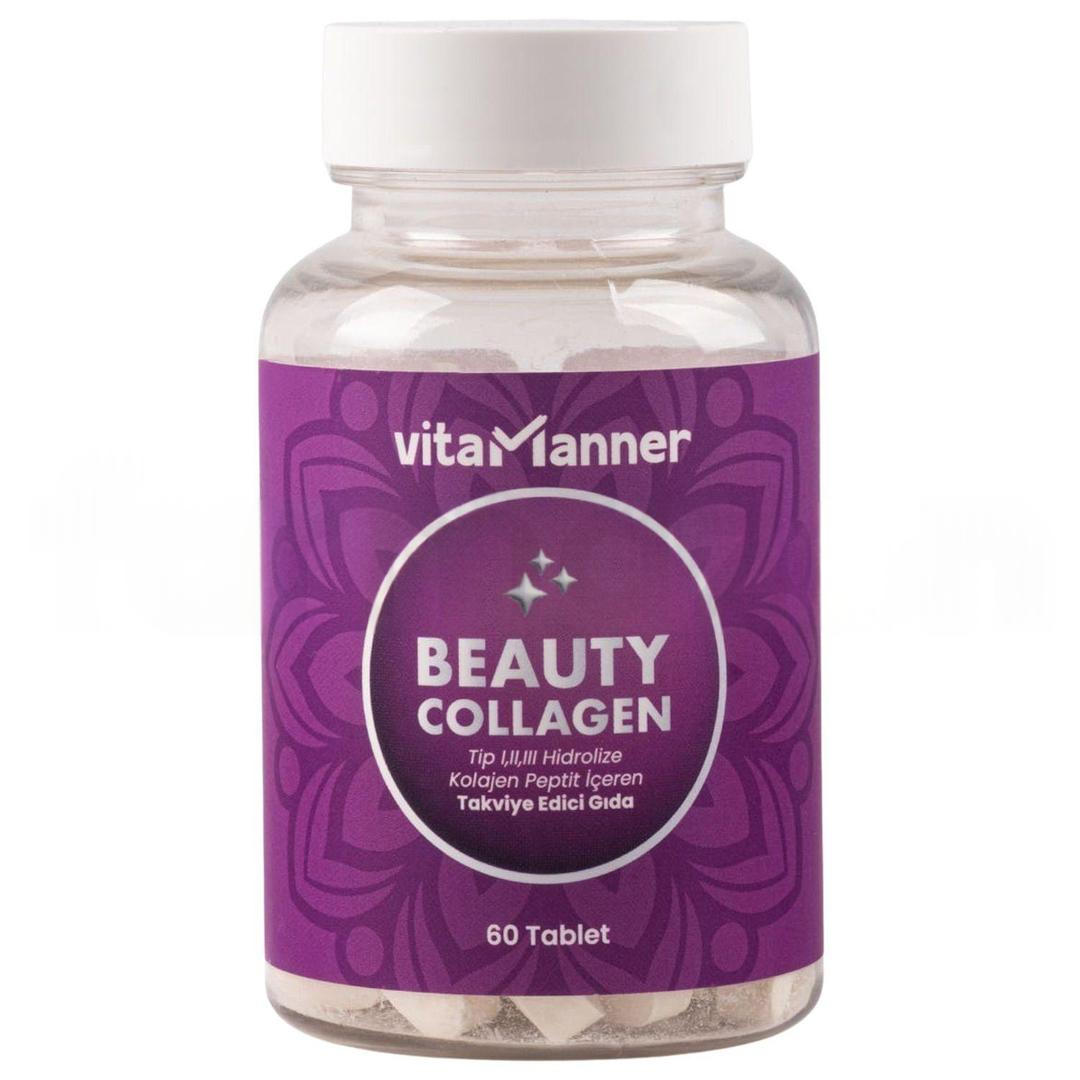 Vitamanner Beauty Collagen Kolajen Tip 1 Tip 2 Tip 3 Vitamin C Biotin İçeren Takviye Edici 60 Tablet