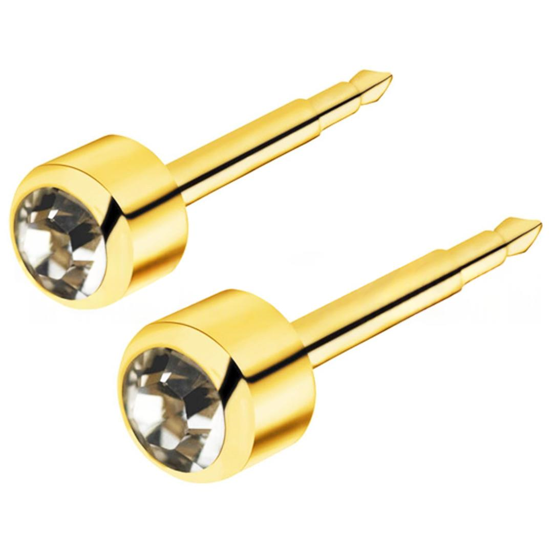 Star Küpe Gold Crystal Mini Sade Tekli