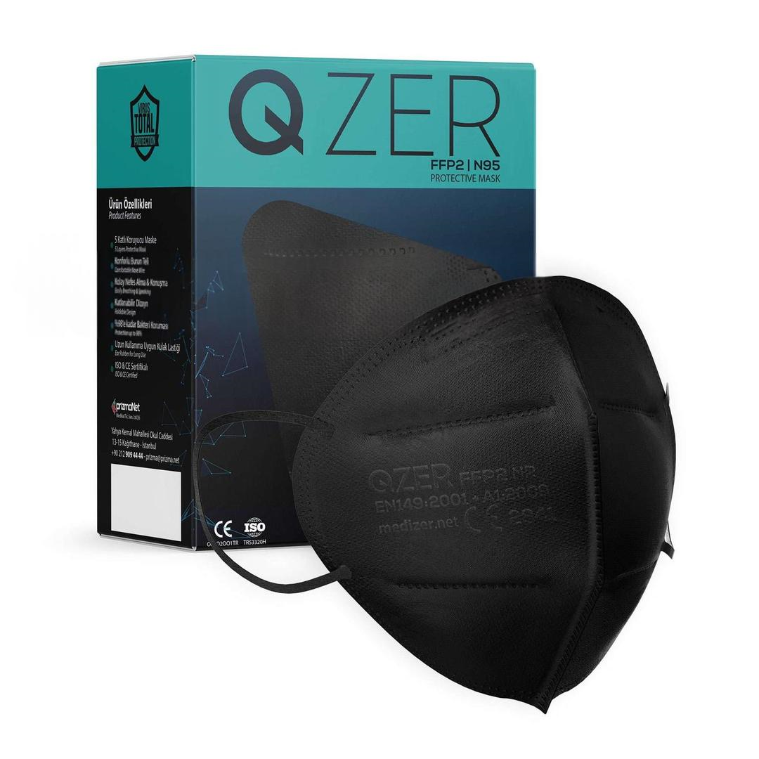 Medizer Qzer 5 Katlı FFP2 N95 Siyah Koruyucu Maske Telli 100'lü