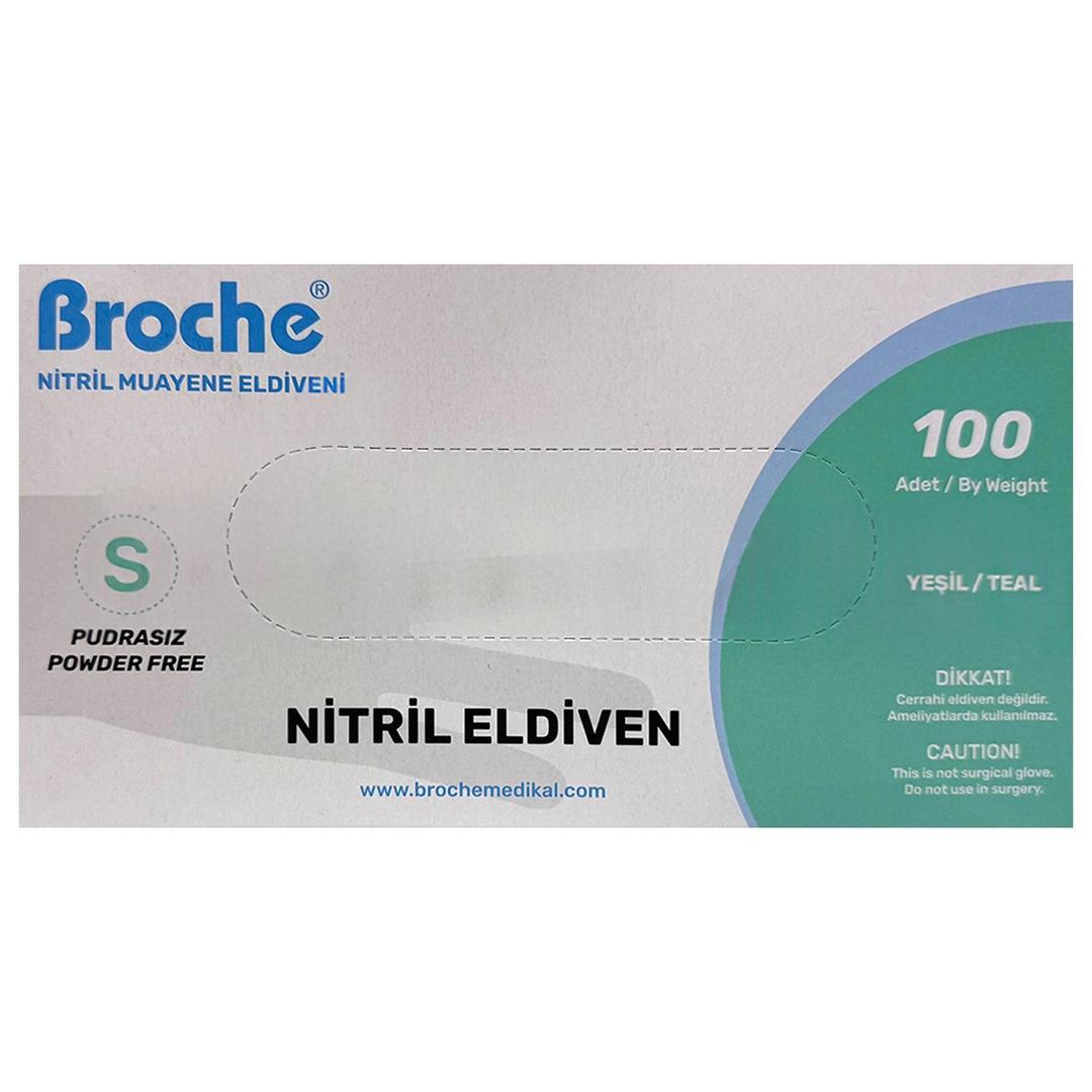 Broche Nitril Muayene Eldiveni Turkuaz Small 100'lü
