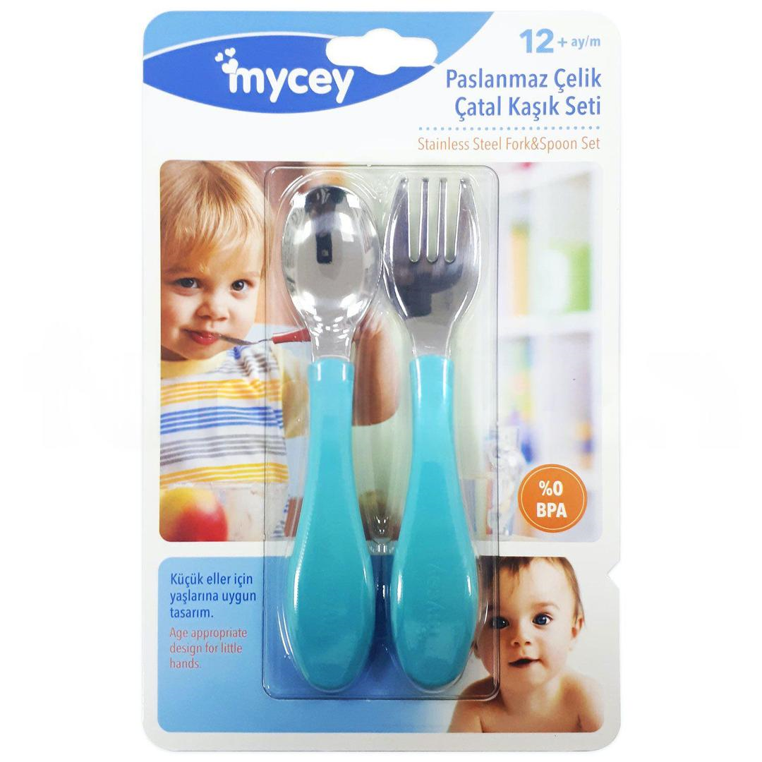 Mycey Paslanmaz Çelik Çatal Kaşık Seti - Mavi