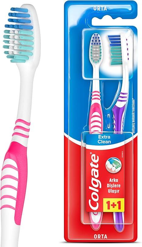 Colgate Extra Clean Dil Temizleyicili Arka Dişlere Uzanan Orta 1+1 Diş Fırçası