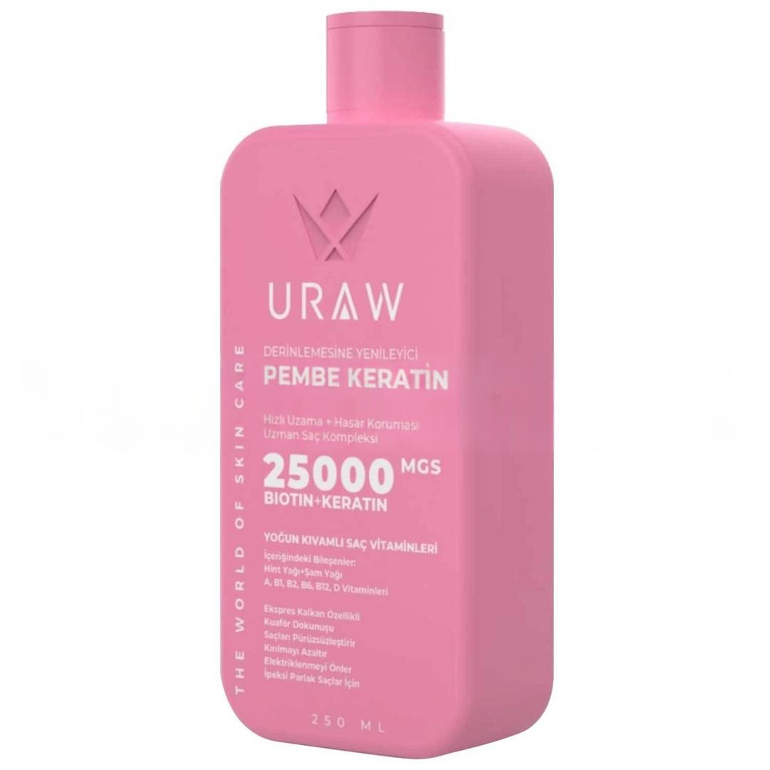Uraw Pink Keratin Nemlendirici Onarıcı ve Yeniden Yapılandırıcı Saç Bakım Maskesi 250 ml