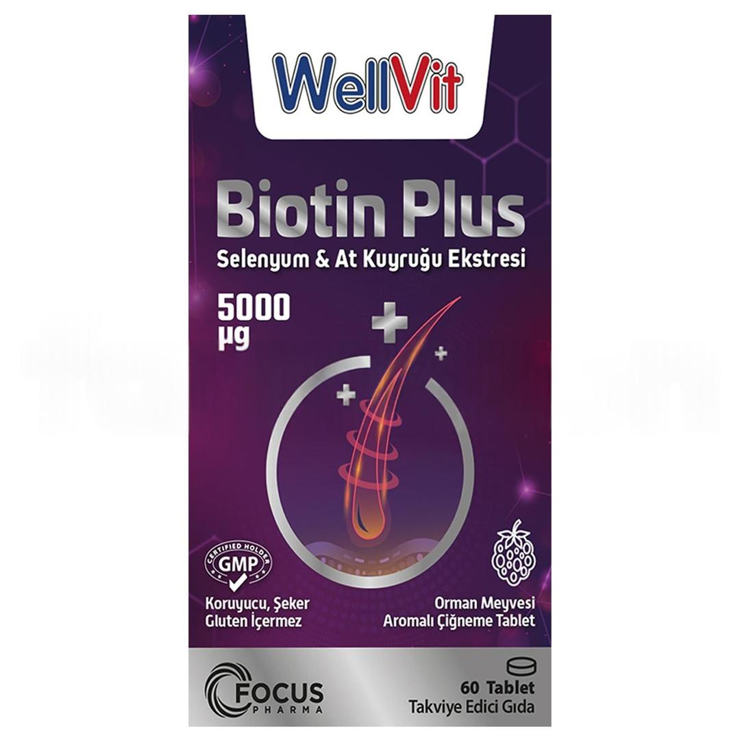 Wellvit Biotin Plus At Kuyruğu Selenyum 60 Çiğneme Tablet