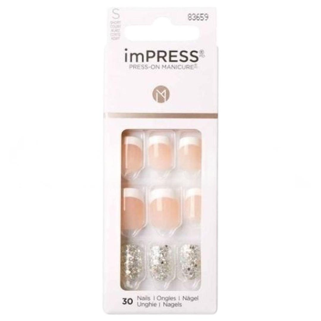 Kiss Impress Kendinden Yapışkanlı Takma Tırnak Kısa French Simli