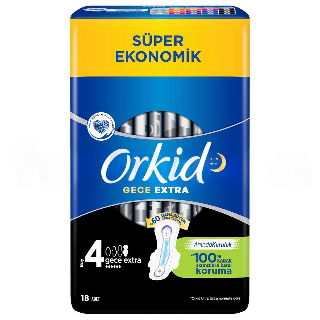 Orkid Ultra Extra Dörtlü Extra Hijyenik Ped Gece 18'li