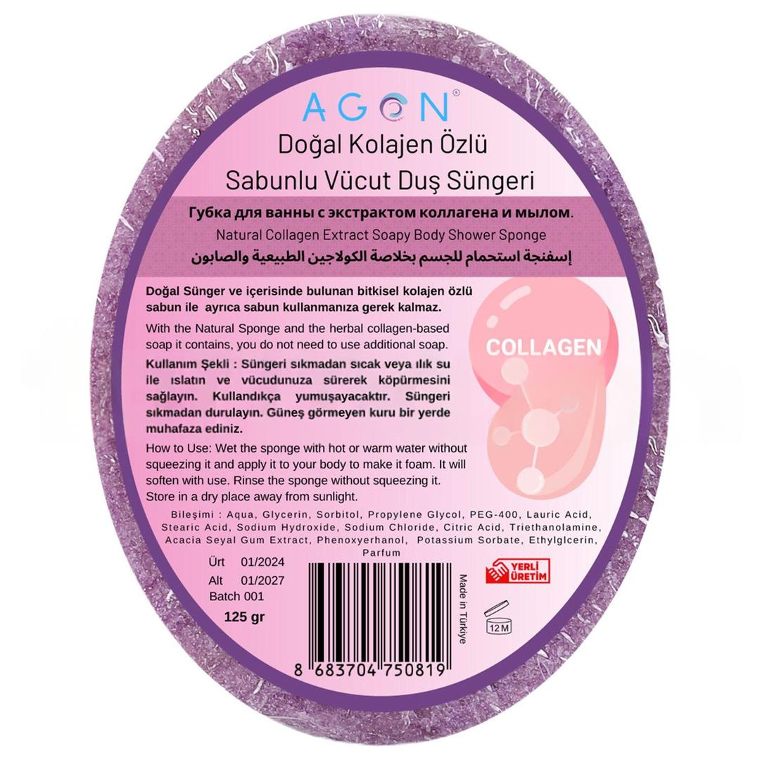 Agon Doğal El Yapımı Kolajen Özlü Sabunlu Vücut Duş Süngeri 125 gr