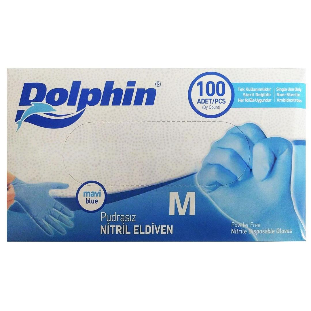 Dolphin Pudrasız Mavi Nitril Eldiven Orta 100'lü