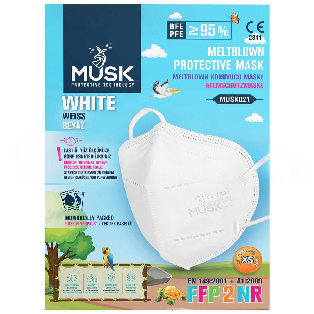 Musk Medikal FFP2 Çocuk Beyaz Koruyucu Maske xSmall 10'lu