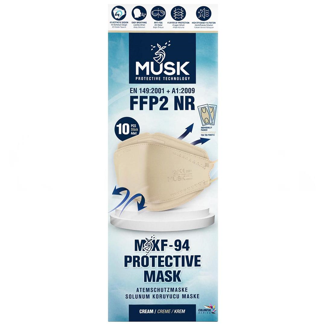 Musk FFP2 KF94 Krem Kore Tipi Koruyucu Maske 10'lu