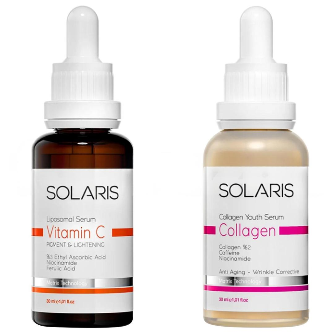 Solaris Leke Karşıtı C Vitamin Cilt Bakım Serumu 30 ml + Yaşlanma Karşıtı Kolajen Cilt Bakım Serumu 30 ml