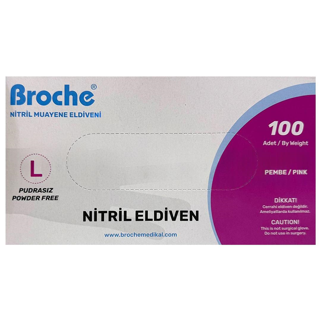 Broche Nitril Muayene Eldiveni Pembe Large 100'lü