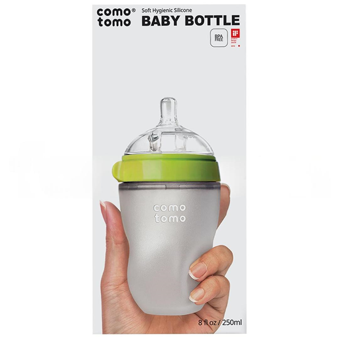 Comotomo Antikolik Orta Akışlı (3-6 Ay) Silikon Biberon 250 ml - Yeşil