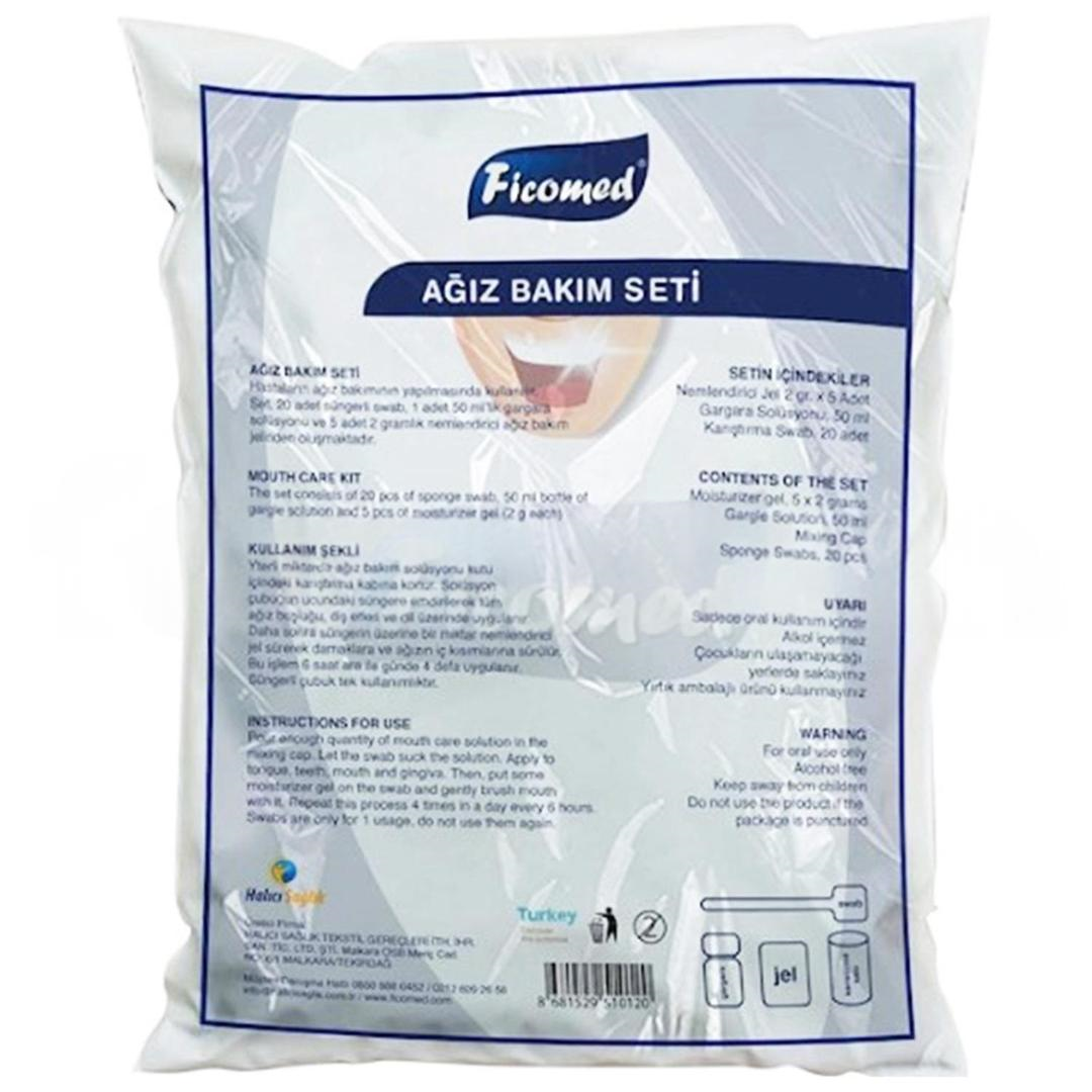 Ficomed Poşetli Ağız Bakım Seti - Çubuk 20'li + Solüsyon 50 ml + Jel 2 gr 5'li + Ölçü Kabı
