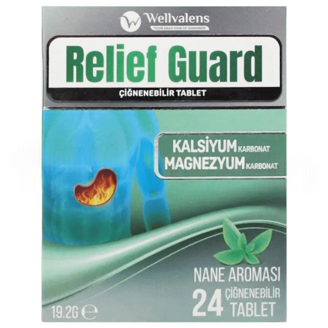 Wellvalens Relief Guard Antiasit Nane Aromalı Magnezyum & Kalsiyum Karbonat 24 Çiğnenebilir Tablet