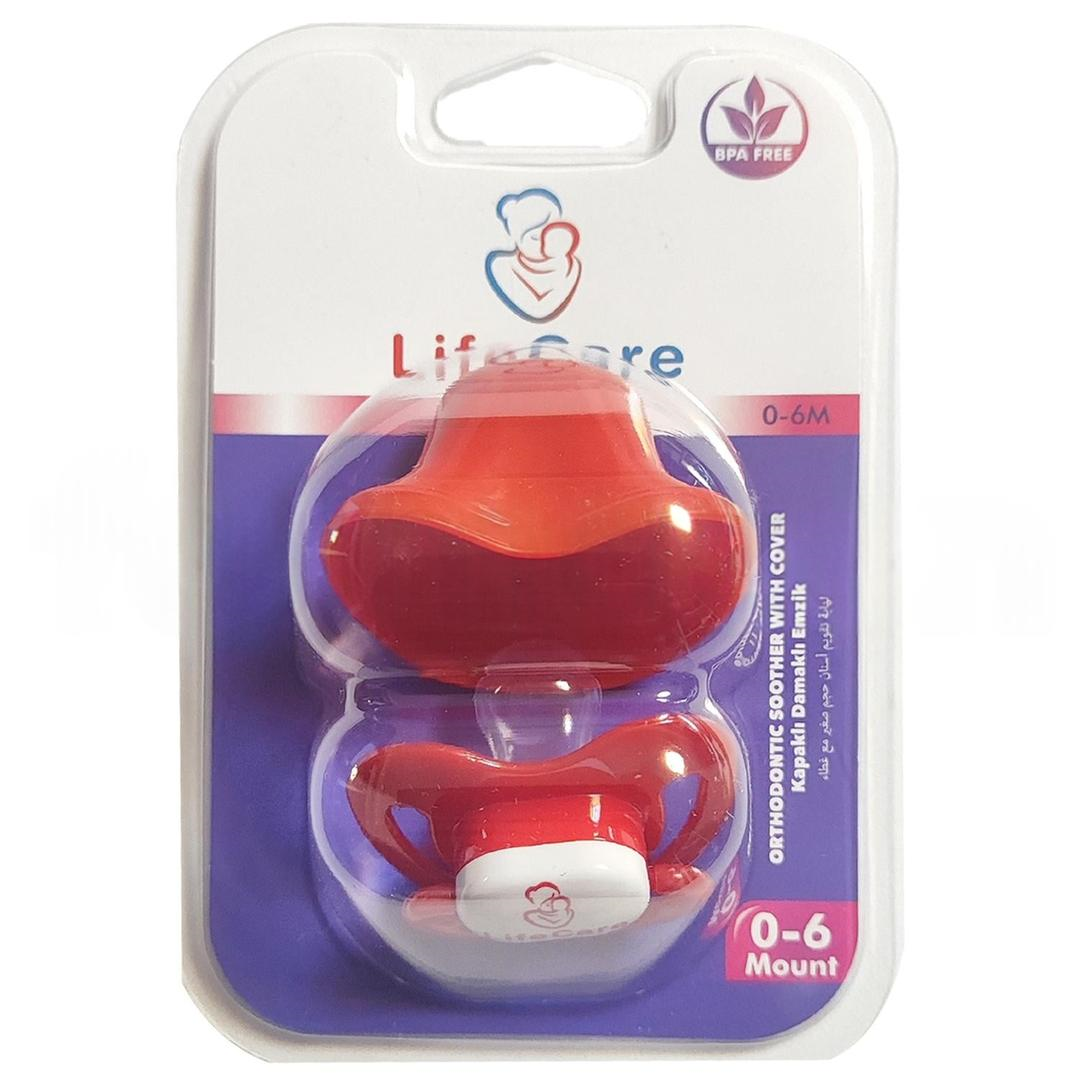 Life Care Baby Koruma Kapaklı Damaklı Ortodontik Emzik 1 Numara 0-6 Ay Kırmızı