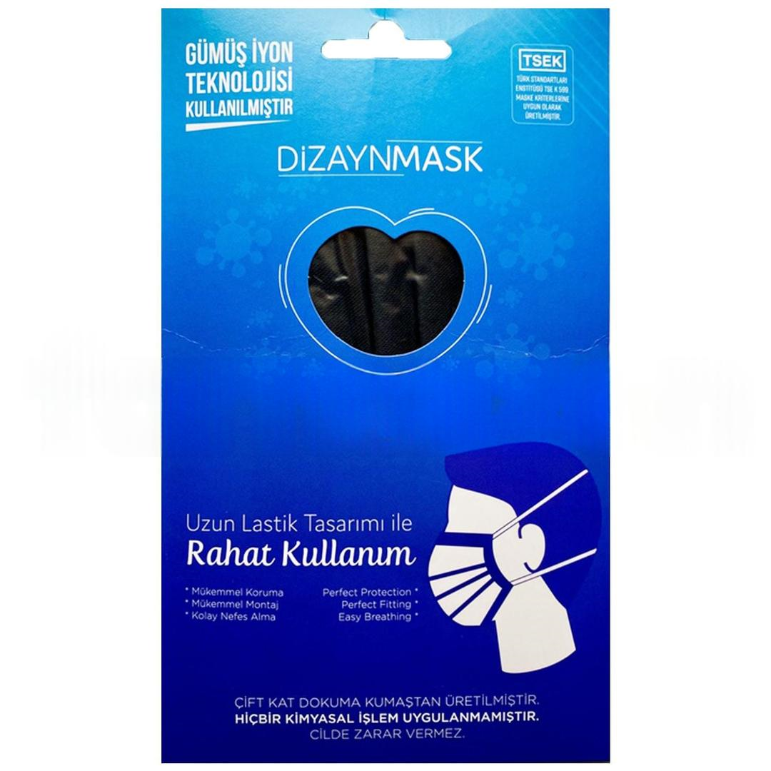Dizayn Mask Gümüş İyonlu Yıkanabilir Maske Siyah Large Yetişkin