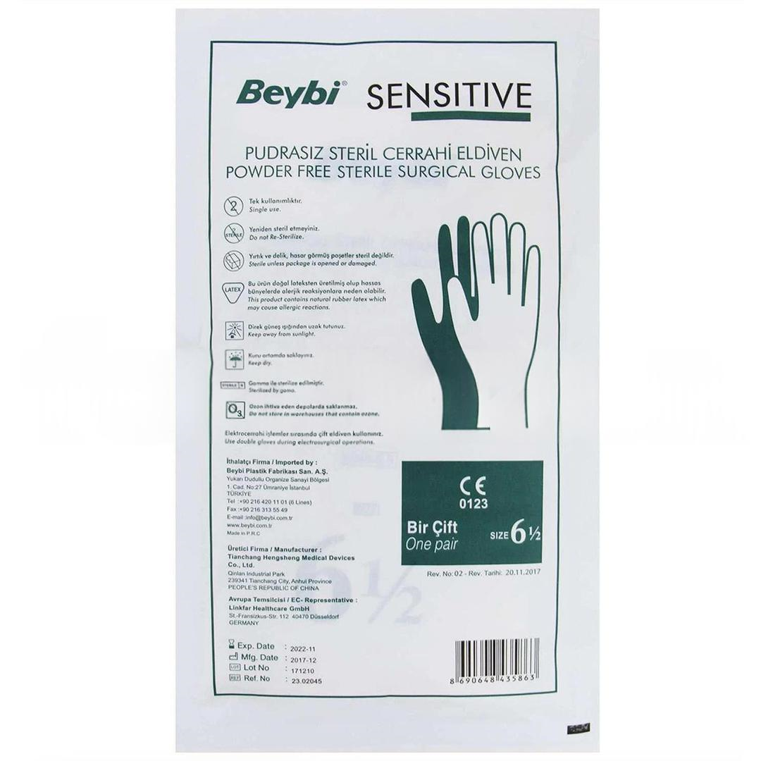 Beybi Sensitive Pudrasız Steril Eldiven No: 6,5