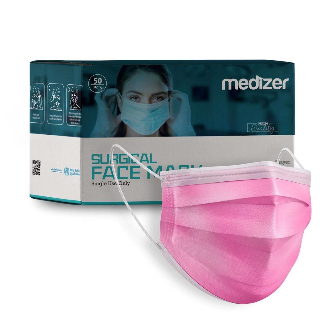 Medizer 3 Katlı Meltblown Pembe Cerrahi Maske Telli 50'li - 10 Adet