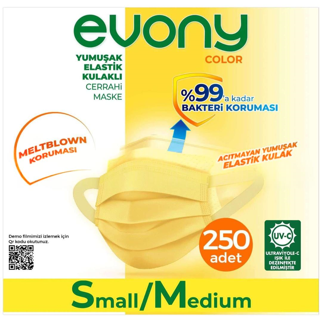 Evony 3 Katlı Ultrasonik Sarı Cerrahi Maske Telli 50'li (ÜTS Kayıtlı)