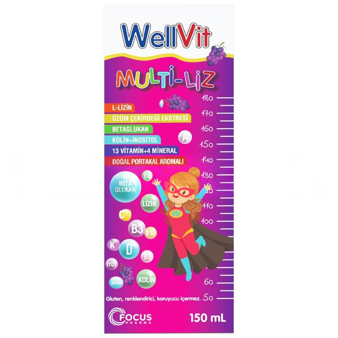 Wellvit Multi-liz Lizin Üzüm Çekirdeği Multivitamin Şurup 150 ml