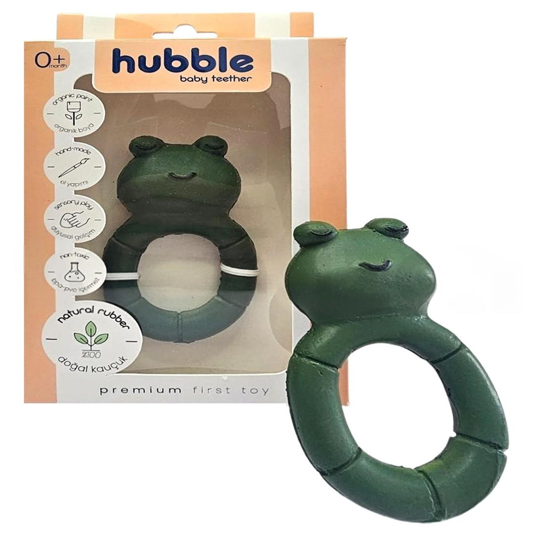 Hubble Doğal Bebek Diş Kaşıyıcı ve Oyuncağı %100 Doğal Kauçuk Kurbağa Halkalı