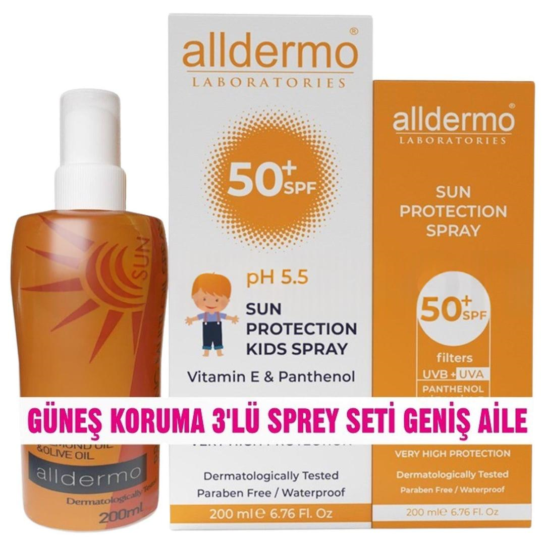 Alldermo Güneş Koruma 3'lü Sprey Aile Seti - Çanta Hediyeli