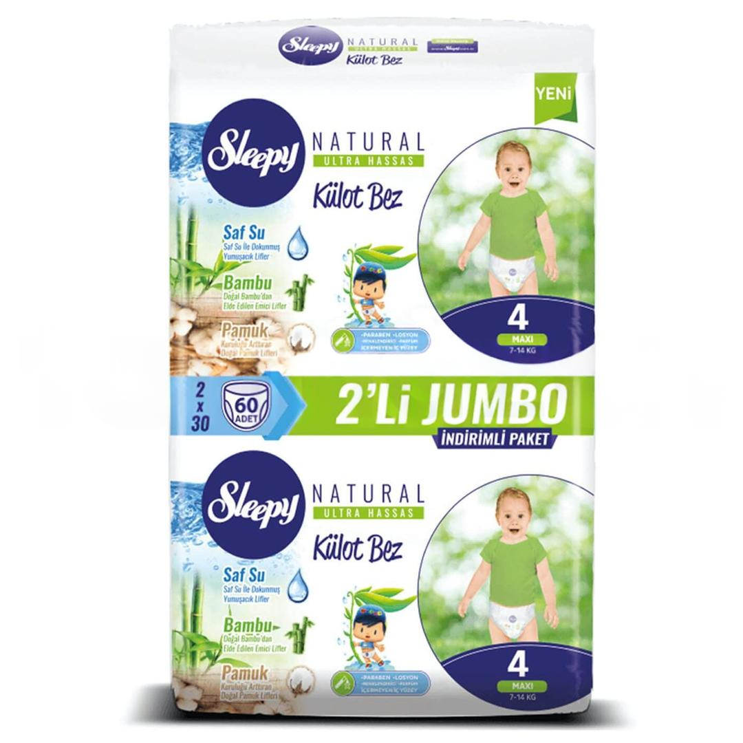 Sleepy Natural Ultra Hassas Külot Bebek Bezi Jumbo Paket 4 Beden Maxi (7-14 kg) 60'lı